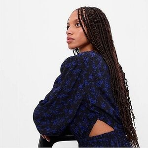 GAP Women’s LENZING ECOVERO Cutout Floral Blue/Black Midi Dress NWT-Size XL